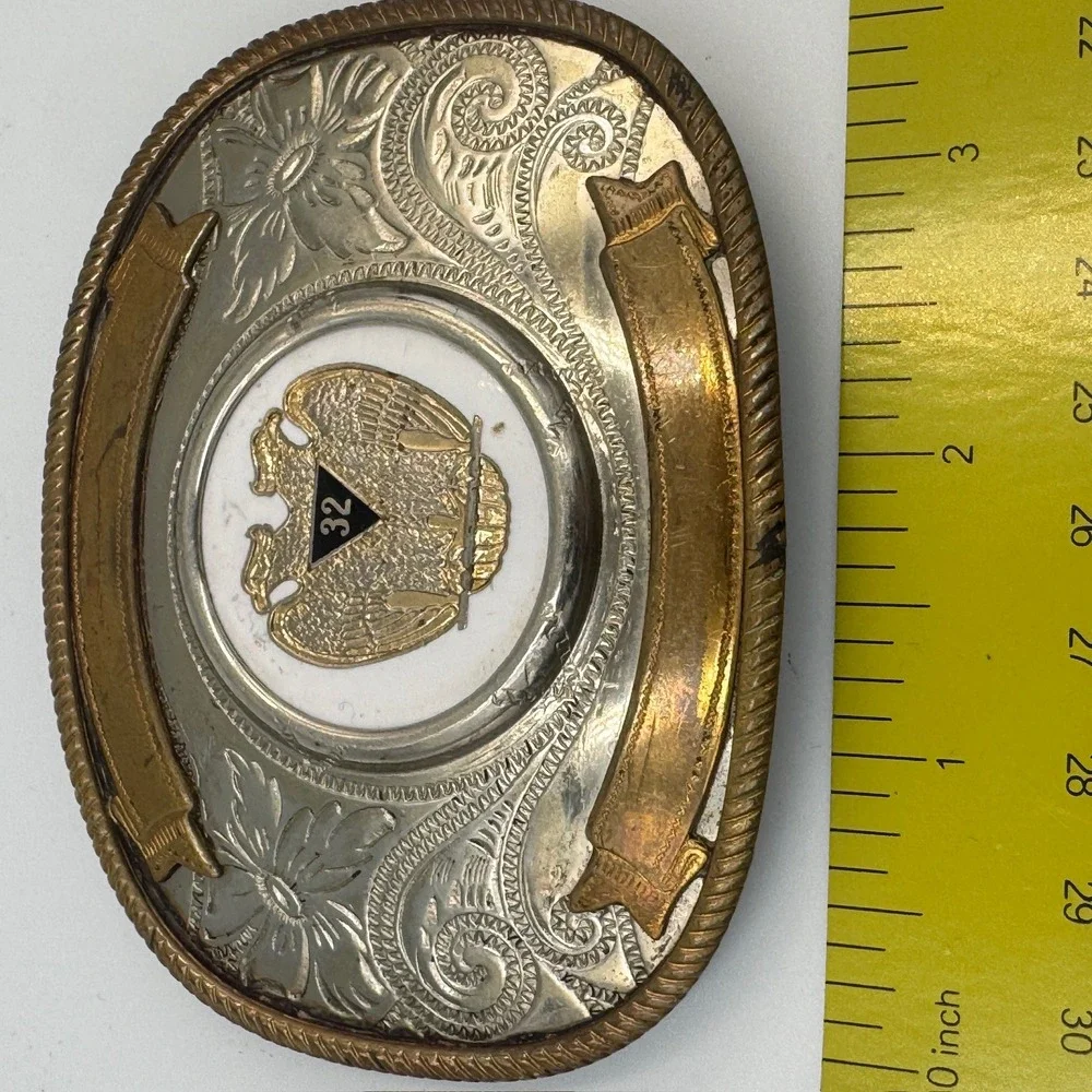 Vintage‎ German Silver Masonic 32nd Degree Scottish Rite Western Belt Buckle